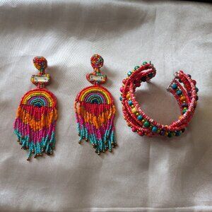 African pattern Beaded cuff bracelet/Earrings